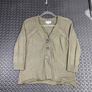 Calvin Klein Olive Green Cable Knit Button Up Cardigan Sweater Wool Blend Size S